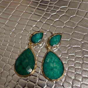 Elegant Gold and Teal Teardrop Earrings